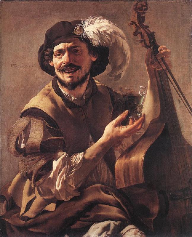 A Laughing Bravo with a Bass Viol and a Glass  at, TERBRUGGHEN, Hendrick